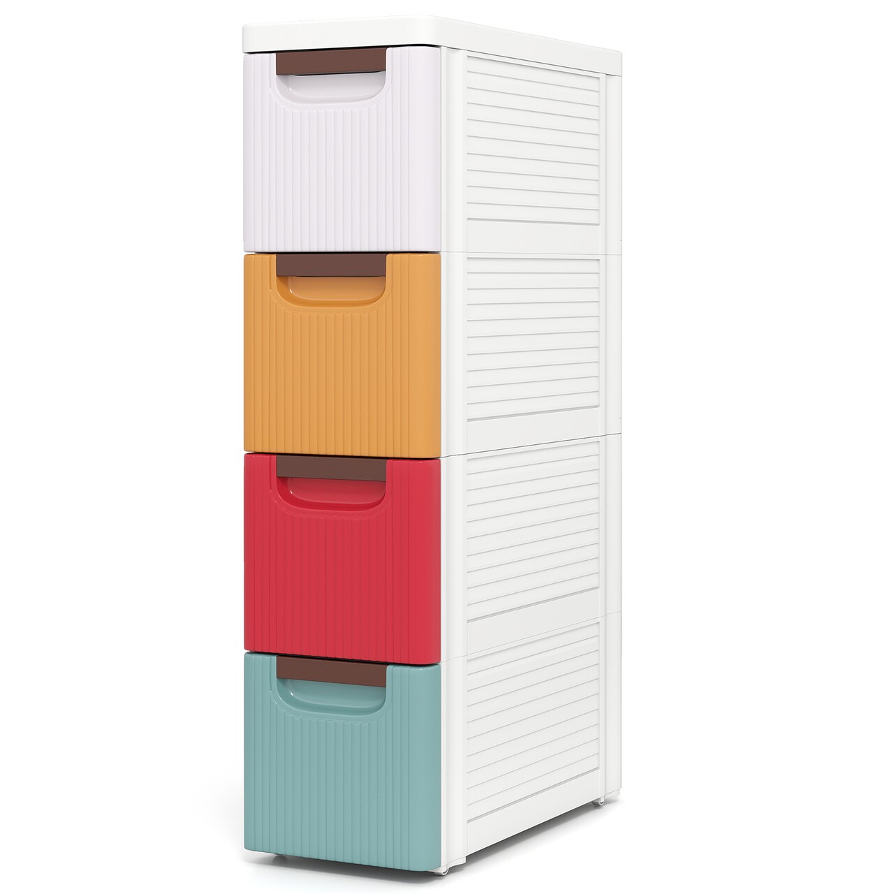 Multicolor PP Slim 4-Drawer Storage Cabinet with Wheels for Narrow Spaces